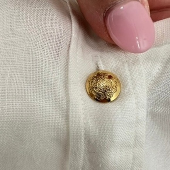 Lauren Ralph Lauren White Linen Button Down Shirt Womens XL Roll Tab Long Sleeve - Picture 5 of 7